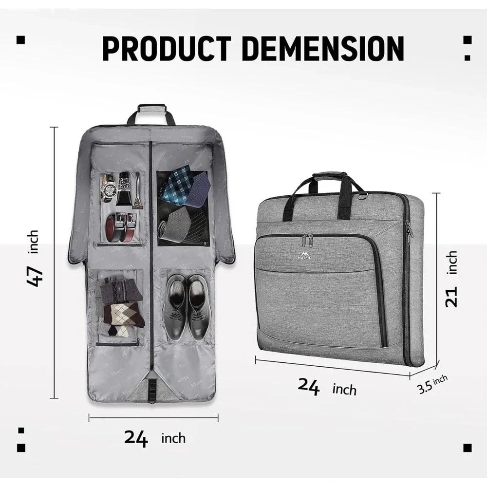 Matein Garment Bag Travel Suit Carrier Large Gray Professional Carry On Luggage